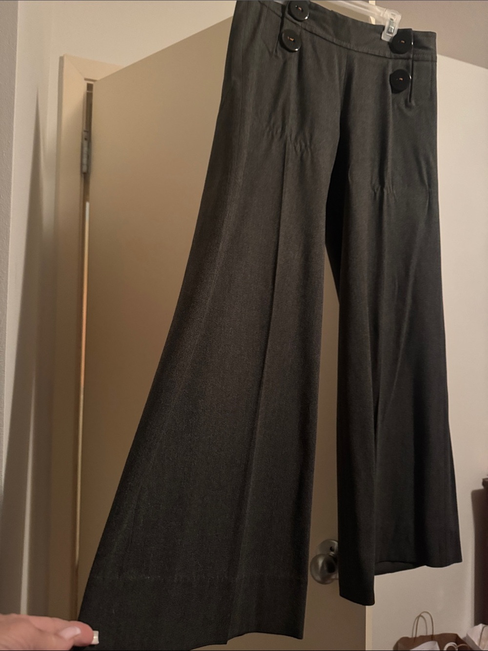 TAIKONHU Vintage High-Rise Wide-Leg Pants with Button Front-Charcoal size 2